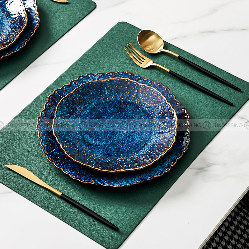 Ceramic Dinner Plate Creative Blue Steak Plate Petal Edge Plate 8" and 10" Set of 2 Ceramic Dinner Plate Creative Blue Steak Plate Petal Edge Plate 8" and 10" Set of 2