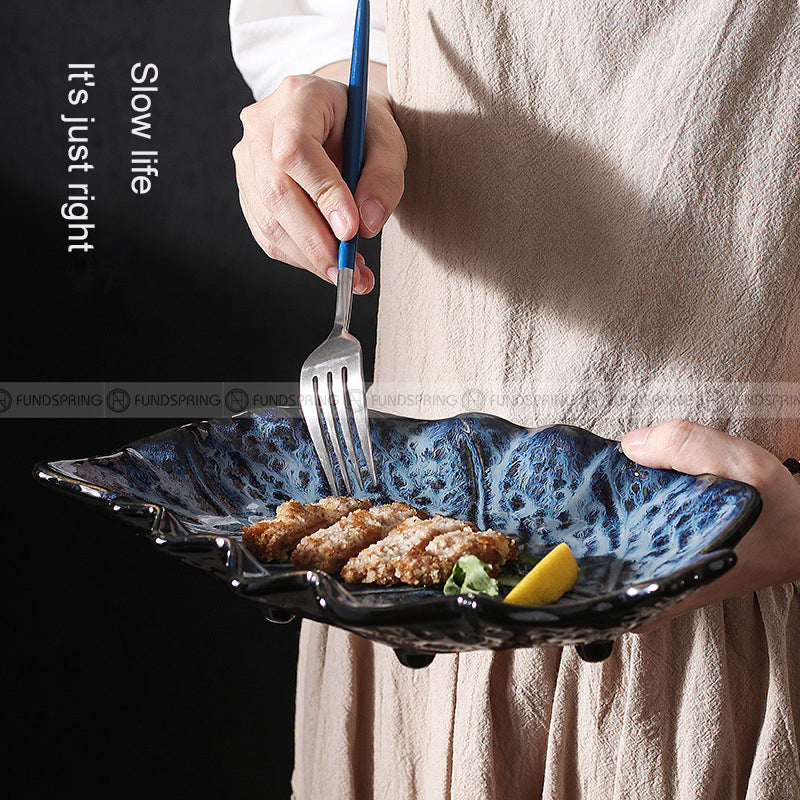 Japanese Ceramic Dinner Plate Leaf-shaped Glazed Kiln Change Plate Japanese Ceramic Dinner Plate Leaf-shaped Glazed Kiln Change Plate