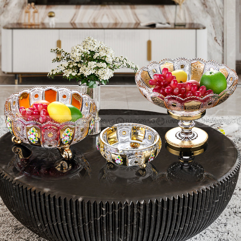 Crystal Elegance: Enamel Fruit Plate with High Foot - Table Decoration Ornaments