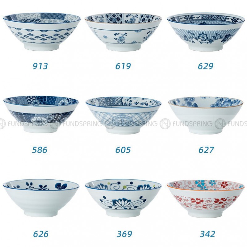 Blue and White Under Glazed Ceramic Bowl Japan Style 7.5" Set of 4 Blue and White Under Glazed Ceramic Bowl Japan Style 7.5" Set of 4