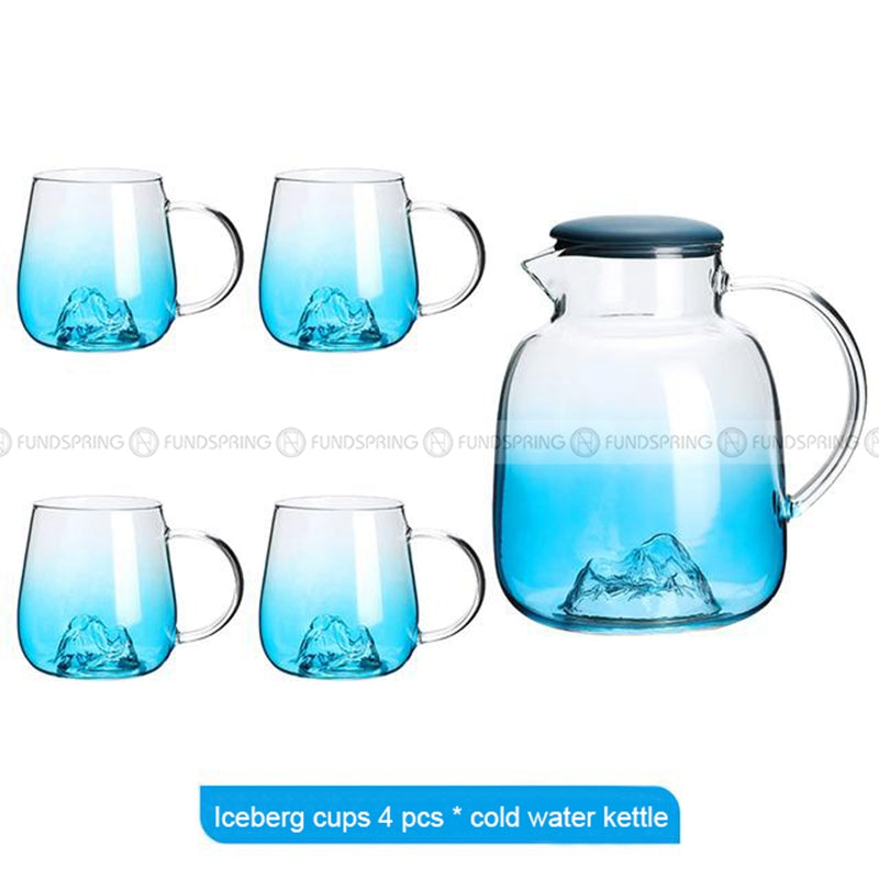 Gradient Blue Glass Kettle and Cup Set High Temperature Resistant Pitcher with Mugs Gradient Blue Glass Kettle and Cup Set High Temperature Resistant Pitcher with Mugs