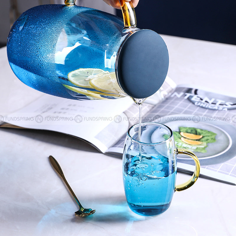 Blue Haze Elegance: Glass Pitcher & Tumbler Set with Stylish Tray Blue Haze Elegance: Glass Pitcher & Tumbler Set with Stylish Tray