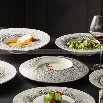 Designer Dinnerware Collection Weiss Series Ceramic White/Sliver Plate