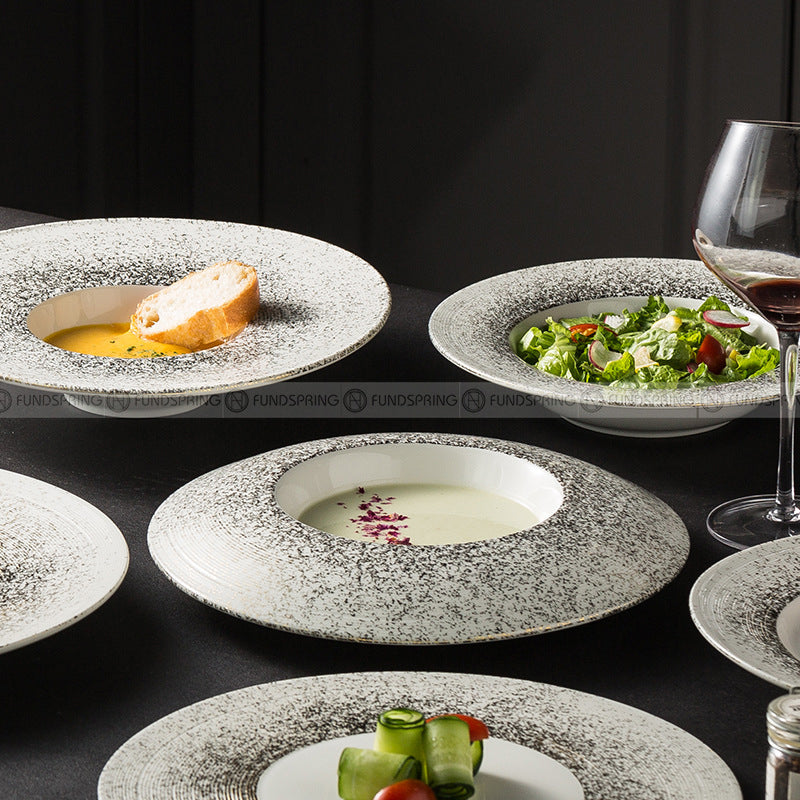 Designer Dinnerware Collection Weiss Series Ceramic White/Sliver Plate Designer Dinnerware Collection Weiss Series Ceramic White/Sliver Plate