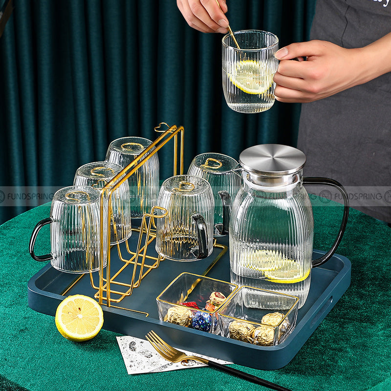 Nordic Elegance Glass Mugs: Vertical Stripes Tea & Coffee Cups with Handle Nordic Elegance Glass Mugs: Vertical Stripes Tea & Coffee Cups with Handle