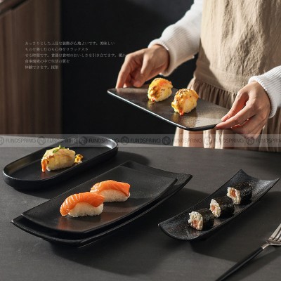 Rectangular Flat Plate Black Ceramic Plate Snack Plate Sushi Platter Rectangular Flat Plate Black Ceramic Plate Snack Plate Sushi Platter