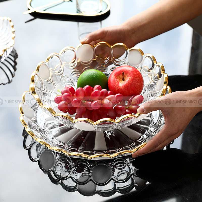 Elegant Glass Fruit Bowl Set with Minimalist Design and Golden Rim Elegant Glass Fruit Bowl Set with Minimalist Design and Golden Rim