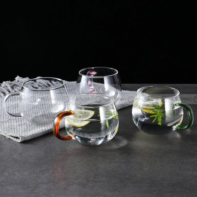 Transparent Glass Ware Set Heat Resistant Mugs With Colorful Handle Transparent Glass Ware Set Heat Resistant Mugs With Colorful Handle
