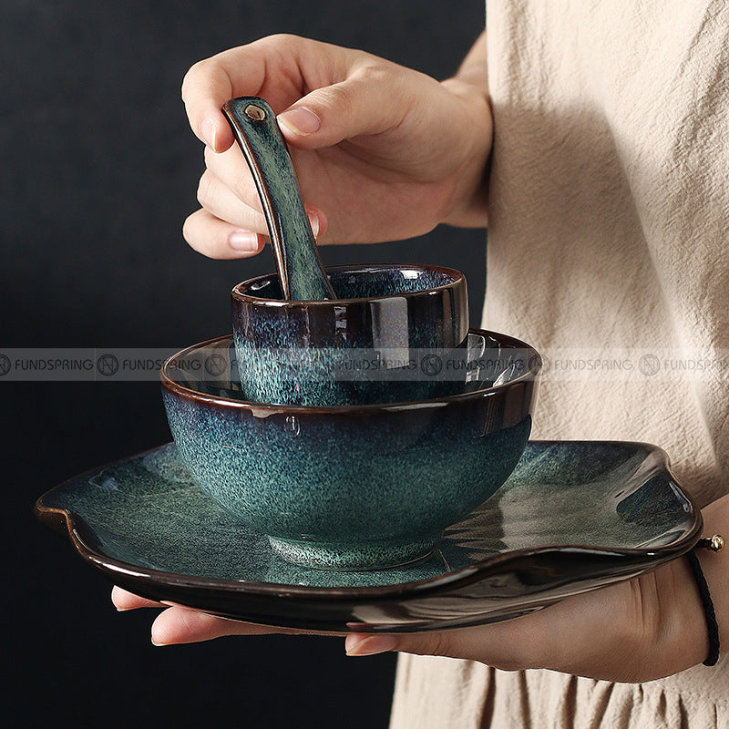 Kiln Change Dinnerware Green/Blue Glazed Ceramic Tableware Bowl Plate