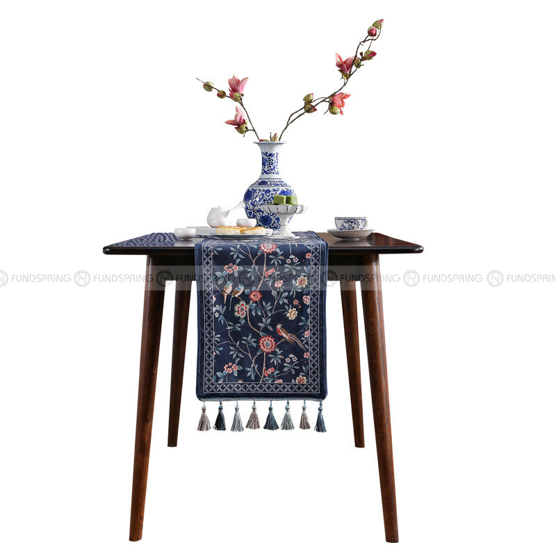 Lanruoting Table Runner Chinese Tea Table Runner Blue Long Table Cover Lanruoting Table Runner Chinese Tea Table Runner Blue Long Table Cover