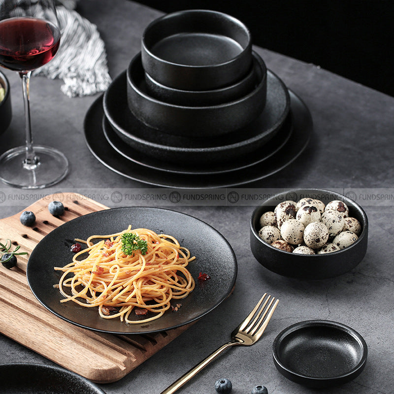 Frosted Tableware Set Black Ceramic Dinnerware Combination Frosted Tableware Set Black Ceramic Dinnerware Combination