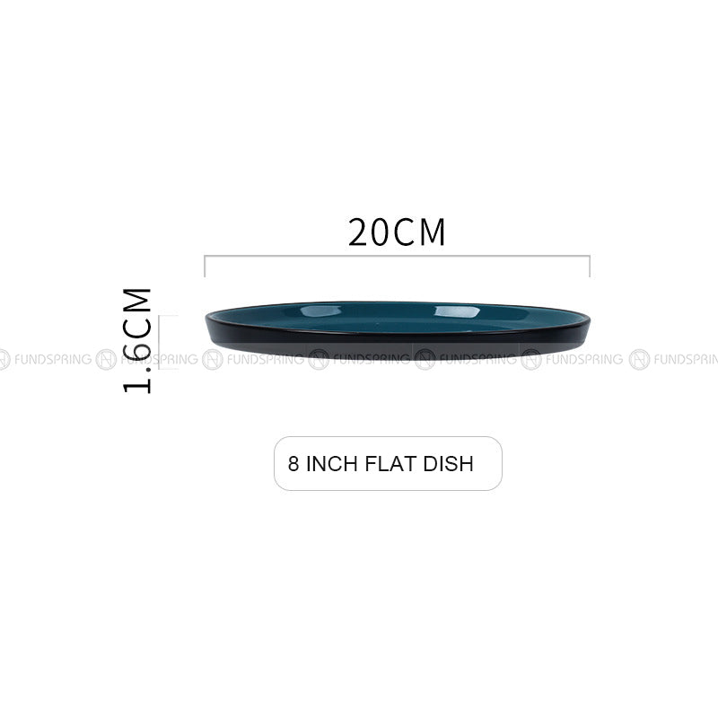 Nordic Peacock Blue Glaze Dinnerware Ceramic Flat Disc Shallow Plate Nordic Peacock Blue Glaze Dinnerware Ceramic Flat Disc Shallow Plate