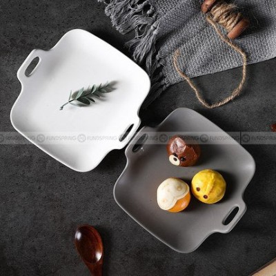 Japanese Matte Binaural Dinner Plate Nordic Square Dou-handle Baking Plate 7" Japanese Matte Binaural Dinner Plate Nordic Square Dou-handle Baking Plate 7"