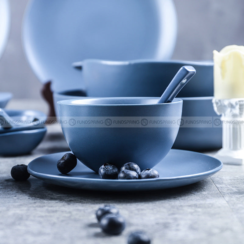 Nordic Matt Blue Tableware Ceramic Dinnerware Round and Irregular Plate Nordic Matt Blue Tableware Ceramic Dinnerware Round and Irregular Plate