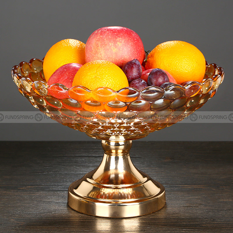 Golden Elegance: Gilded Crystal Glass Fruit Tray High-foot Serving Bowl