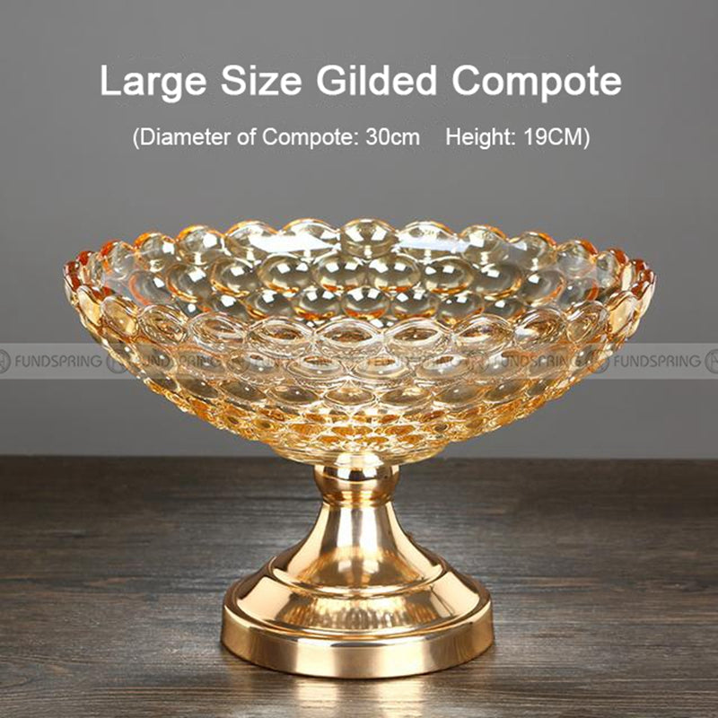 Golden Elegance: Gilded Crystal Glass Fruit Tray High-foot Serving Bowl Golden Elegance: Gilded Crystal Glass Fruit Tray High-foot Serving Bowl