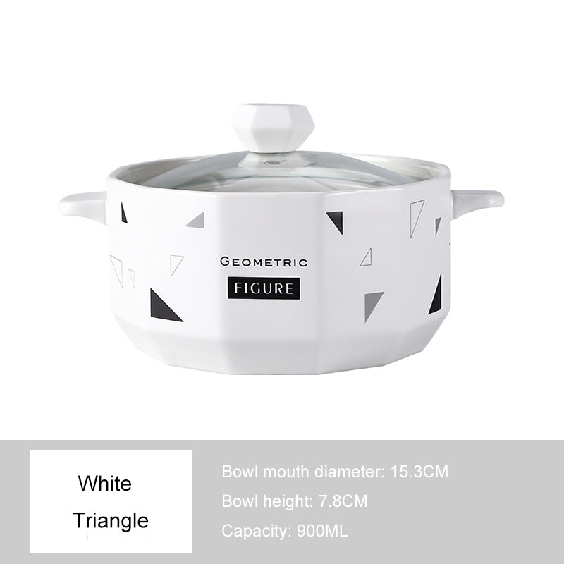 Double-eared Soup Bowl With Lid - Household Ceramic Bowl, Ideal for One-person Tableware Double-eared Soup Bowl With Lid - Household Ceramic Bowl, Ideal for One-person Tableware