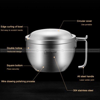 304 Stainless Steel Bowl With Lid Household Insulated Lunch Box 6" 304 Stainless Steel Bowl With Lid Household Insulated Lunch Box 6"