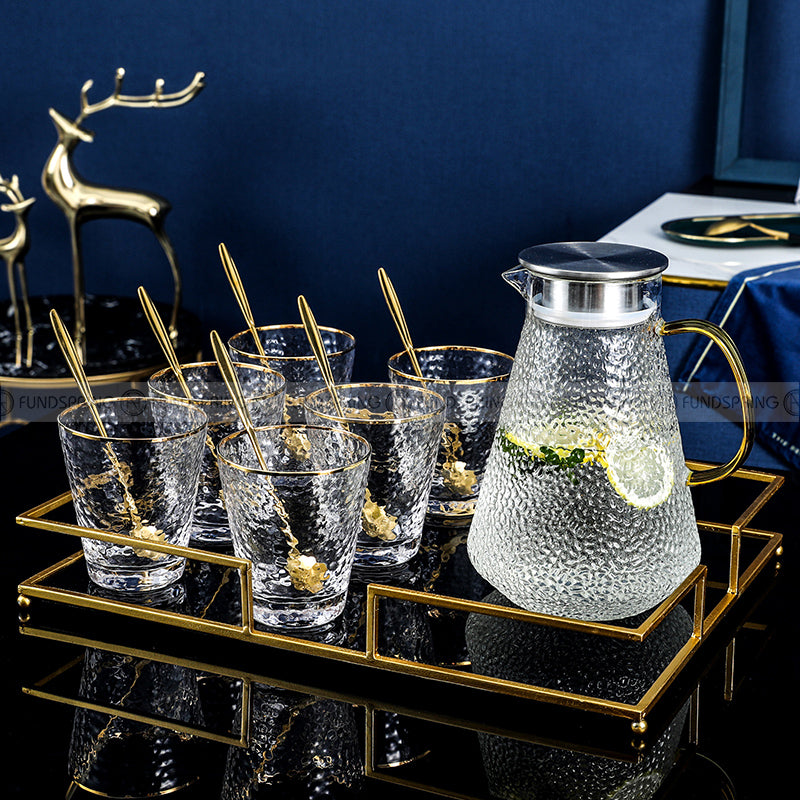 Tumbler Glass Set of 6 Transparent Hammer Golden Rim Water Cup Tumbler Glass Set of 6 Transparent Hammer Golden Rim Water Cup