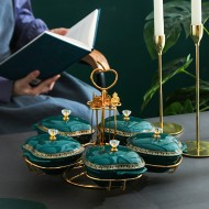 Rotatable Ceramic Candy Box with Cover for Fruit, Melon Seeds, and Snacks Compartment Storage