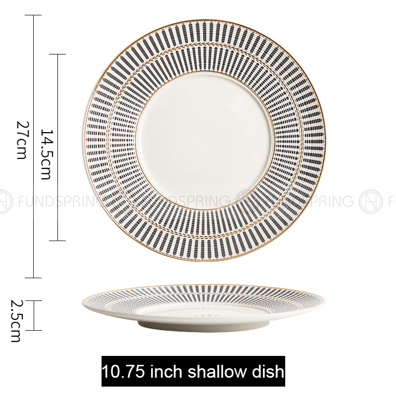 Nordic White-grey-gold Dinner Plate Weiss Series Ceramic Electroplating Shallow Plate Nordic White-grey-gold Dinner Plate Weiss Series Ceramic Electroplating Shallow Plate