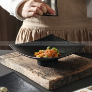 Ceramic Black Matte Disc Square Shallow Platter High Feet Plate 7.5" Ceramic Black Matte Disc Square Shallow Platter High Feet Plate 7.5"