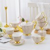 Bone China Coffee and Tea Set Gold Gilded Elegant Grey and Gold Infinite Grid - 15 Pieces Bone China Coffee and Tea Set Gold Gilded Elegant Grey and Gold Infinite Grid - 15 Pieces