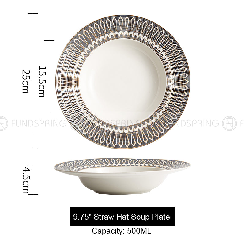 Nordic Straw Hat Disc Weiss Series White/Grey/Silver Ceramic Soup Plate Shallow Bowl 9.75" Nordic Straw Hat Disc Weiss Series White/Grey/Silver Ceramic Soup Plate Shallow Bowl 9.75"