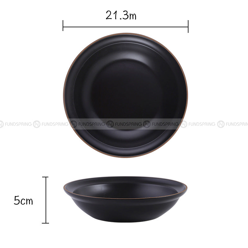 Nordic Matte Deep Dish Disc Korean Creative Brown Line Shallow Bowl 8.5" Nordic Matte Deep Dish Disc Korean Creative Brown Line Shallow Bowl 8.5"