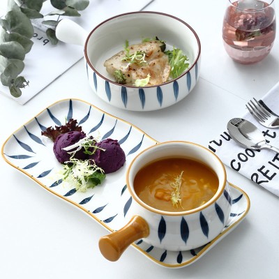 Japanese Ceramic Handled Breakfast Bowl and Tray Set – Baking Bowl with Handle Japanese Ceramic Handled Breakfast Bowl and Tray Set – Baking Bowl with Handle