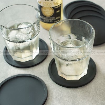 Food Grade Silicone Cup Mat Non-slip Insulated Black Tea Coaster Set of 8