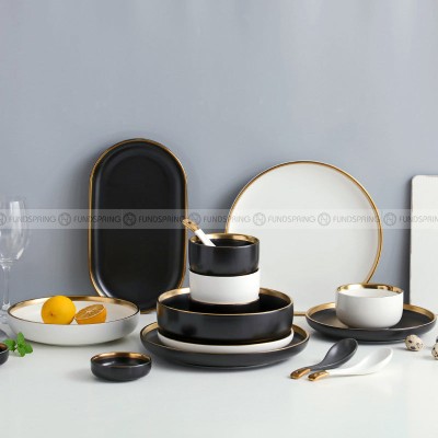 Simplicity Ceramic Tableware Black White With Gold Rim Plates Bowls Simplicity Ceramic Tableware Black White With Gold Rim Plates Bowls