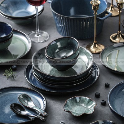Kiln Change Ceramic Tableware Classical Blue/Green Dinnerware Set Kiln Change Ceramic Tableware Classical Blue/Green Dinnerware Set