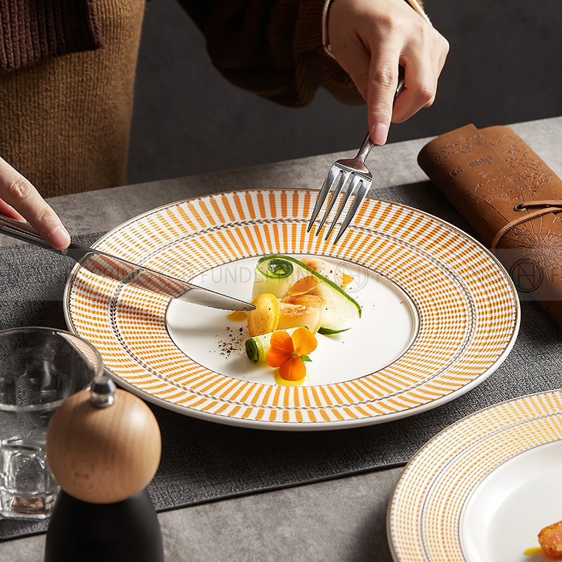 Designer Collection Tableware Weiss Series Gold-white Ceramic Dinner Plate Designer Collection Tableware Weiss Series Gold-white Ceramic Dinner Plate