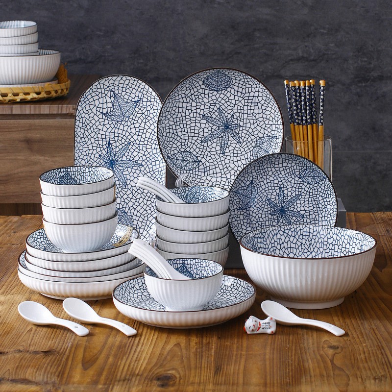 Harmony in Design: 40-Piece Vertical Pattern Underglaze Ceramic Dinnerware Set Harmony in Design: 40-Piece Vertical Pattern Underglaze Ceramic Dinnerware Set