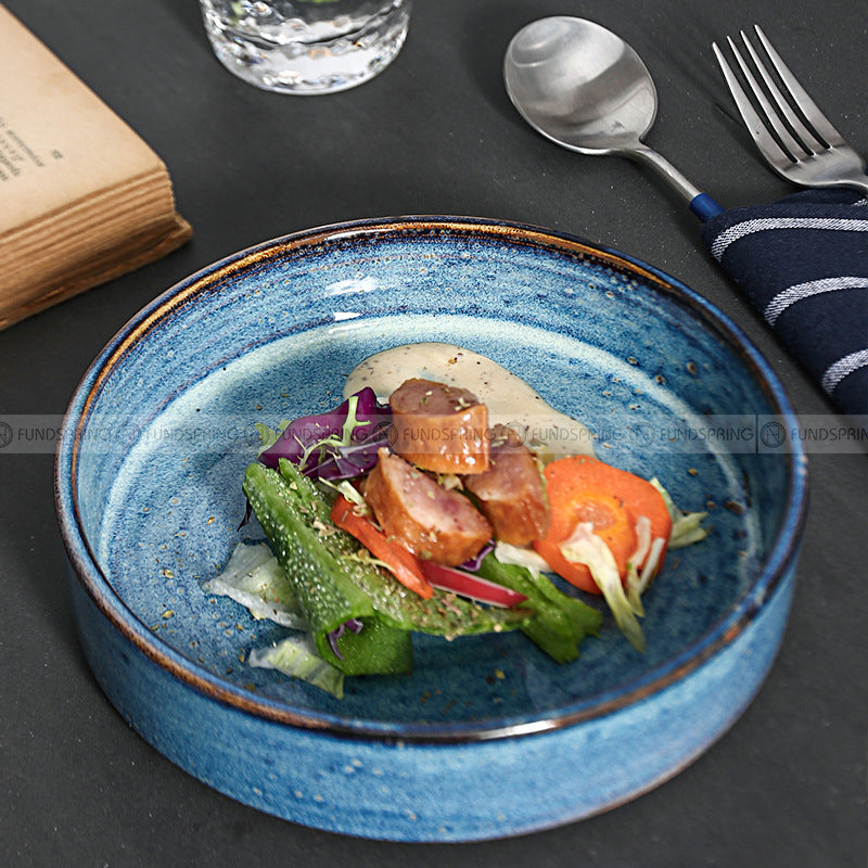 Japanese Vintage Dinnerware Ceramic Kiln Change Flat Dinning Plate Japanese Vintage Dinnerware Ceramic Kiln Change Flat Dinning Plate