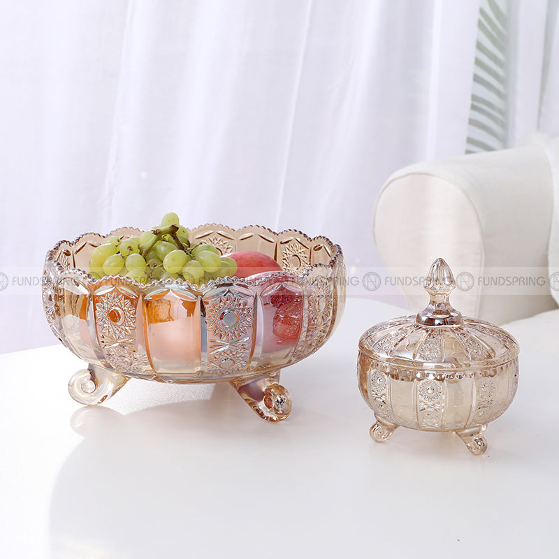 Crystal Elegance: Glass Decor Set for Coffee Tables - Plate, Jar, Vase, Fruit Bowl Crystal Elegance: Glass Decor Set for Coffee Tables - Plate, Jar, Vase, Fruit Bowl
