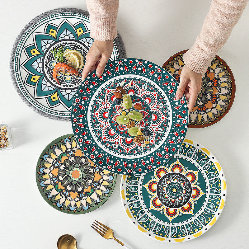 Ceramic Bohemian Dinnerware Set Creative Pattern Shallow Dinner Plate