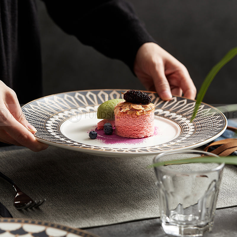 Nordic White-grey-gold Dinner Plate Weiss Series Ceramic Electroplating Shallow Plate Nordic White-grey-gold Dinner Plate Weiss Series Ceramic Electroplating Shallow Plate