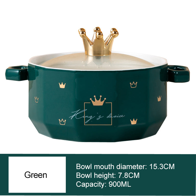 Double-Handled Soup Bowl with Lid: Stylish Ceramic Tableware for Individual Use Double-Handled Soup Bowl with Lid: Stylish Ceramic Tableware for Individual Use