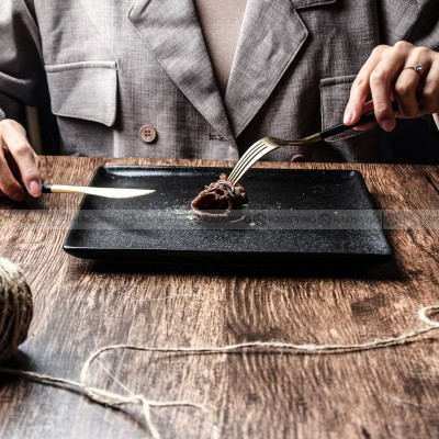 Ceramic Tableware Dining Plate Creative Frosted Black Square Plate Ceramic Tableware Dining Plate Creative Frosted Black Square Plate