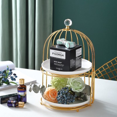 Ceramic Cake and Dessert Table Stand in the Form of a Birdcage Display Shelf for Afternoon Tea Ceramic Cake and Dessert Table Stand in the Form of a Birdcage Display Shelf for Afternoon Tea