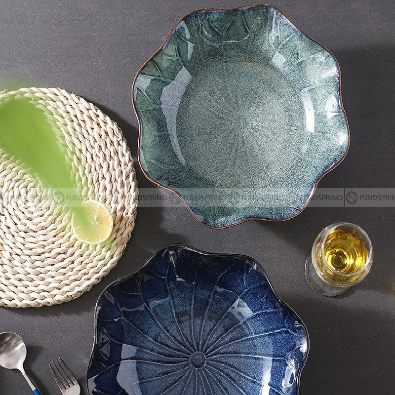 Blue/Green Glaze Dinnerware Lotus Leaf Large Bowl Soup Bowl 12" Blue/Green Glaze Dinnerware Lotus Leaf Large Bowl Soup Bowl 12"