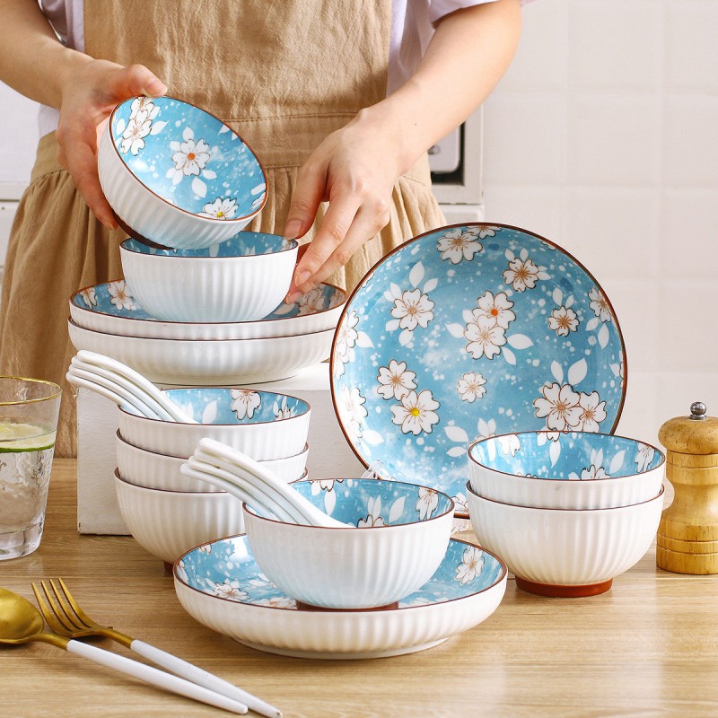 Snow Sakura Veritcal Pattern Tableware Ceramic Dinnerware Set