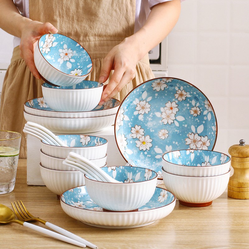 Snow Sakura Veritcal Pattern Tableware Ceramic Dinnerware Set