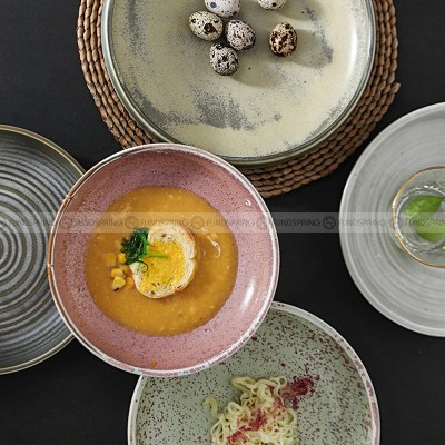 Kiln Change Ceramic Round Deep Plate Soup Plate Shallow Bowl Kiln Change Ceramic Round Deep Plate Soup Plate Shallow Bowl