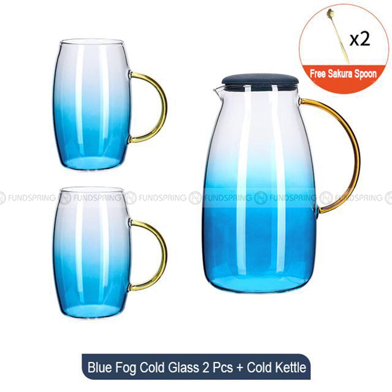 Blue Haze Elegance: Glass Pitcher & Tumbler Set with Stylish Tray Blue Haze Elegance: Glass Pitcher & Tumbler Set with Stylish Tray