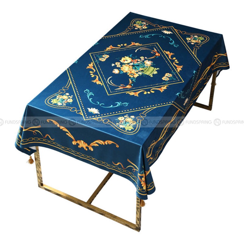 Rococo Tablecloth Blue Table Cover Retro Style Velvet Table Cloth Rococo Tablecloth Blue Table Cover Retro Style Velvet Table Cloth
