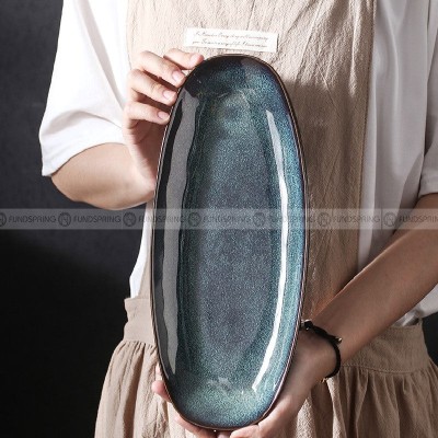 Kiln Glazed Ceramic Dinnerware Fish Plate Dinner Plate Green Oval Plate Kiln Glazed Ceramic Dinnerware Fish Plate Dinner Plate Green Oval Plate