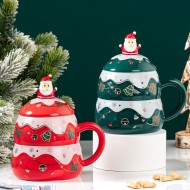 Ceramic Christmas Tree Mug Set with Lid and Spoon - Festive Household Coffee Cup Gift Ceramic Christmas Tree Mug Set with Lid and Spoon - Festive Household Coffee Cup Gift
